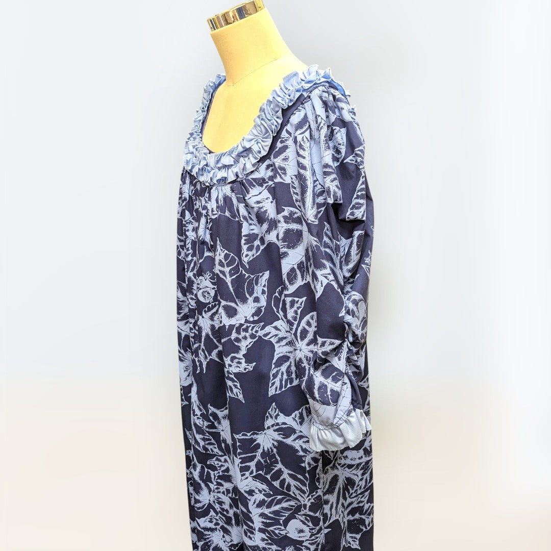 ククイ柄 ネイビー 五分丈袖ドレス