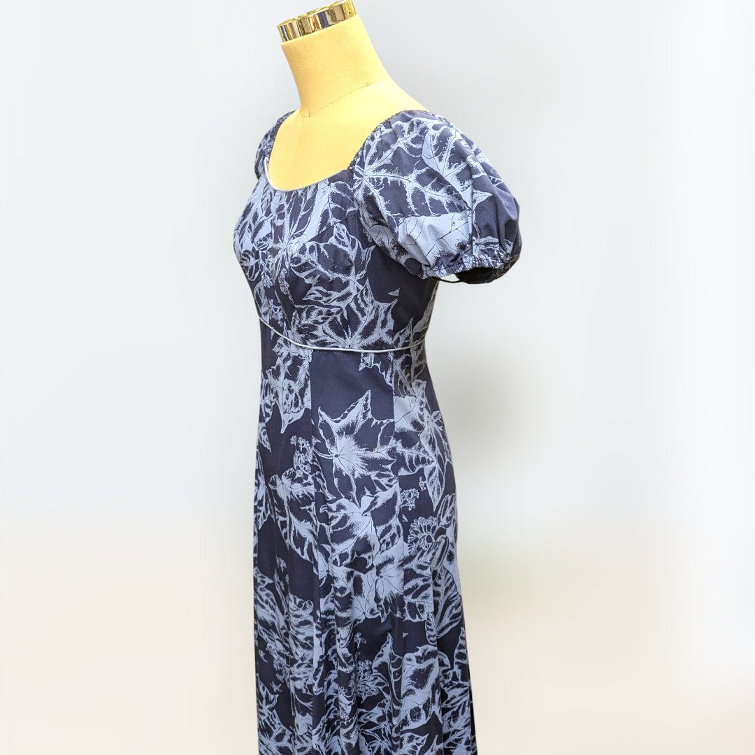 ククイ柄 ネイビー パフドレス