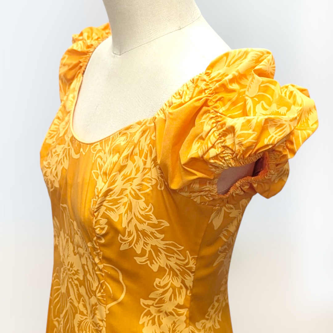 チューベローズ柄 オレンジ パフドレス