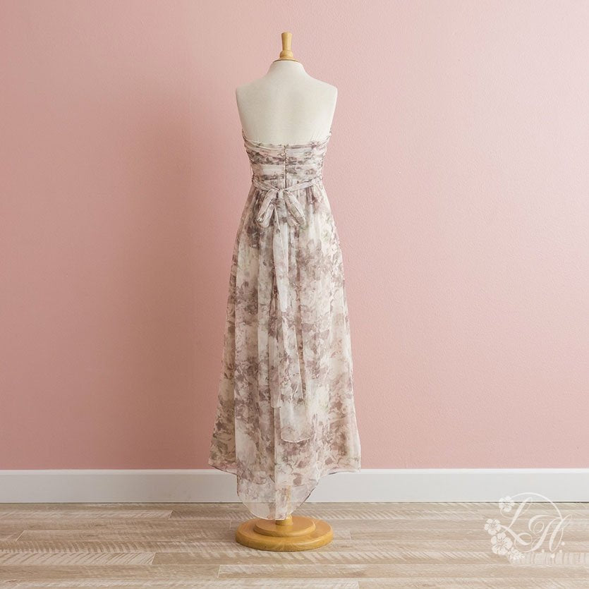 ピンク花柄シフォンドレス