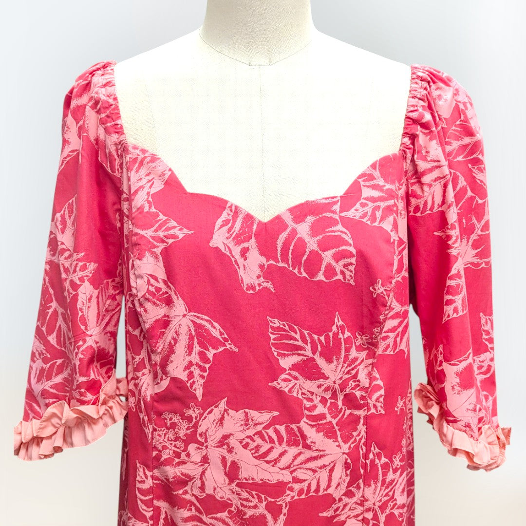 ククイ柄 ピンク 五分丈袖ドレス