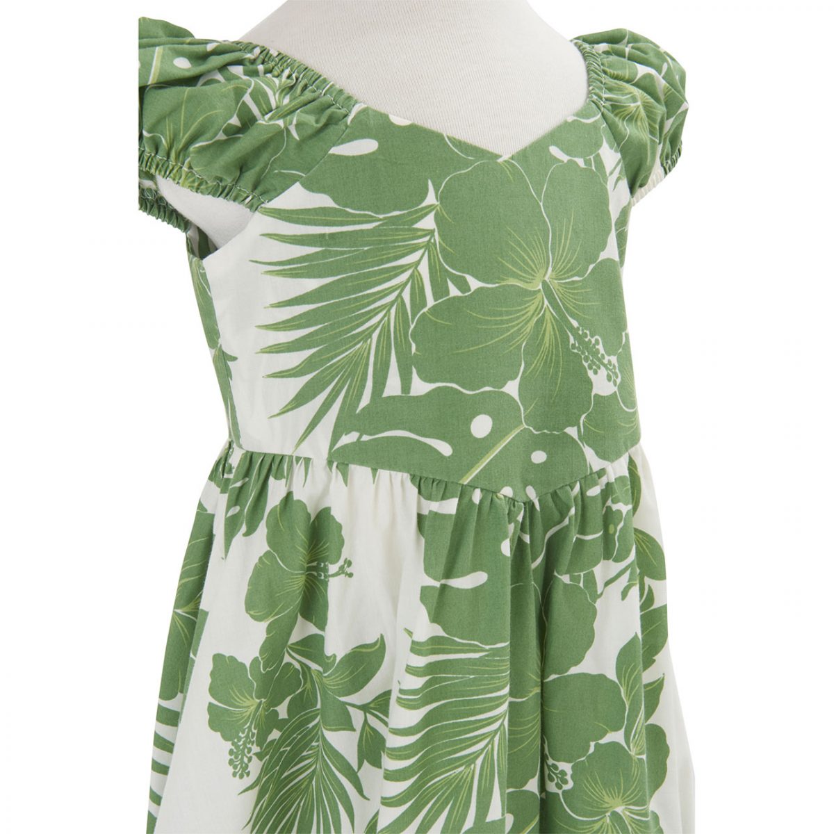 ハイビスカス柄子どもワンピース/グリーン