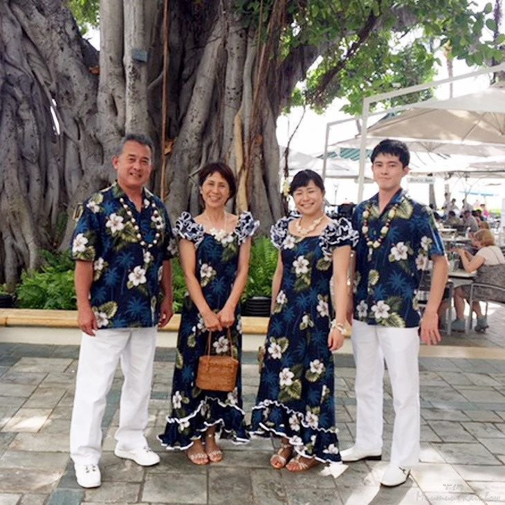 ハイビやし ネイビー ラッフルドレス 夫婦でお揃い