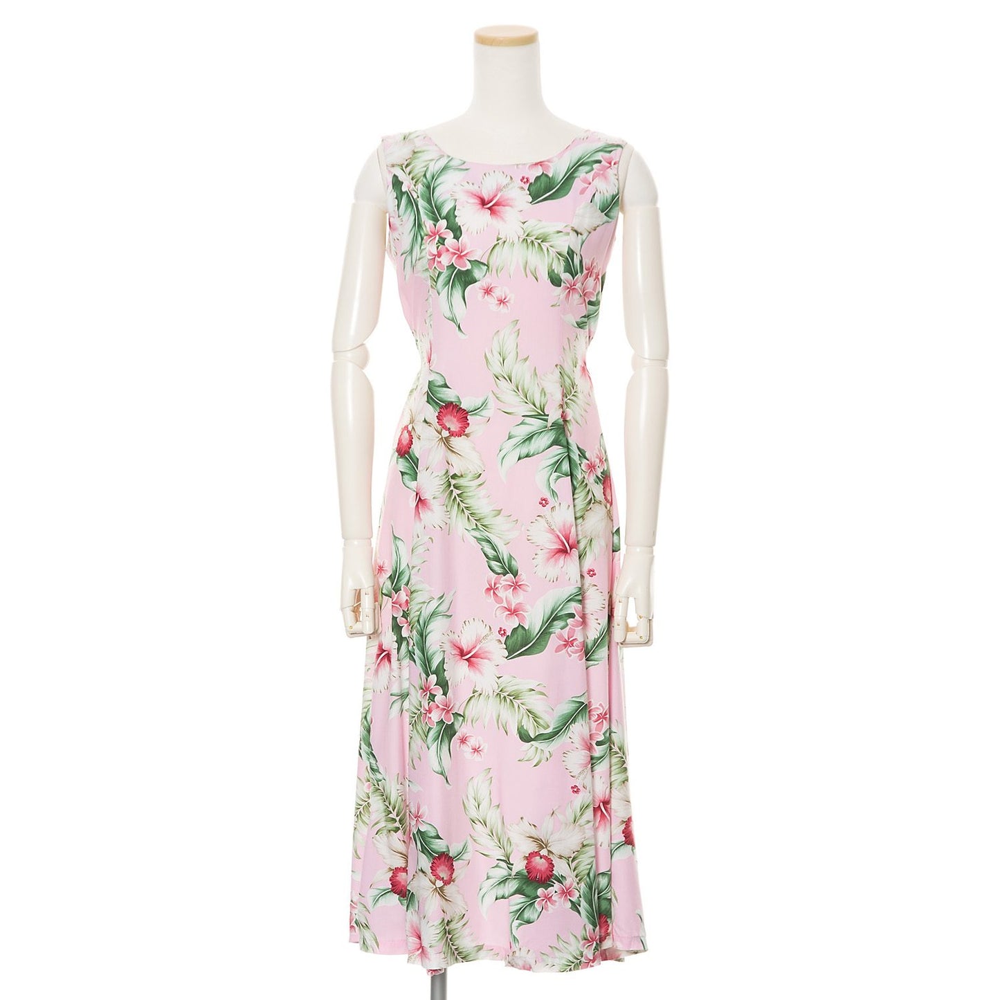 ハイビスカス柄シンプルドレス/ピンク