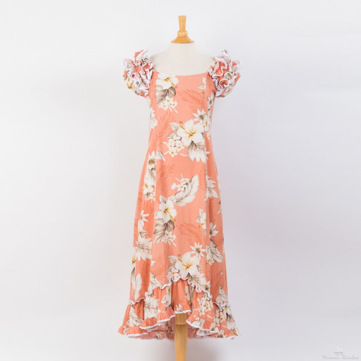 ハイビスカス柄ハワイアンドレス・ペールピンク