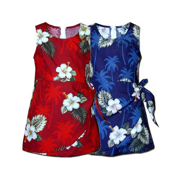 ハイビスカスやし柄ベビードレスB(レッド)