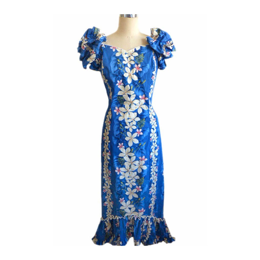 ビンテージプルメリア柄ドレス / ブルー