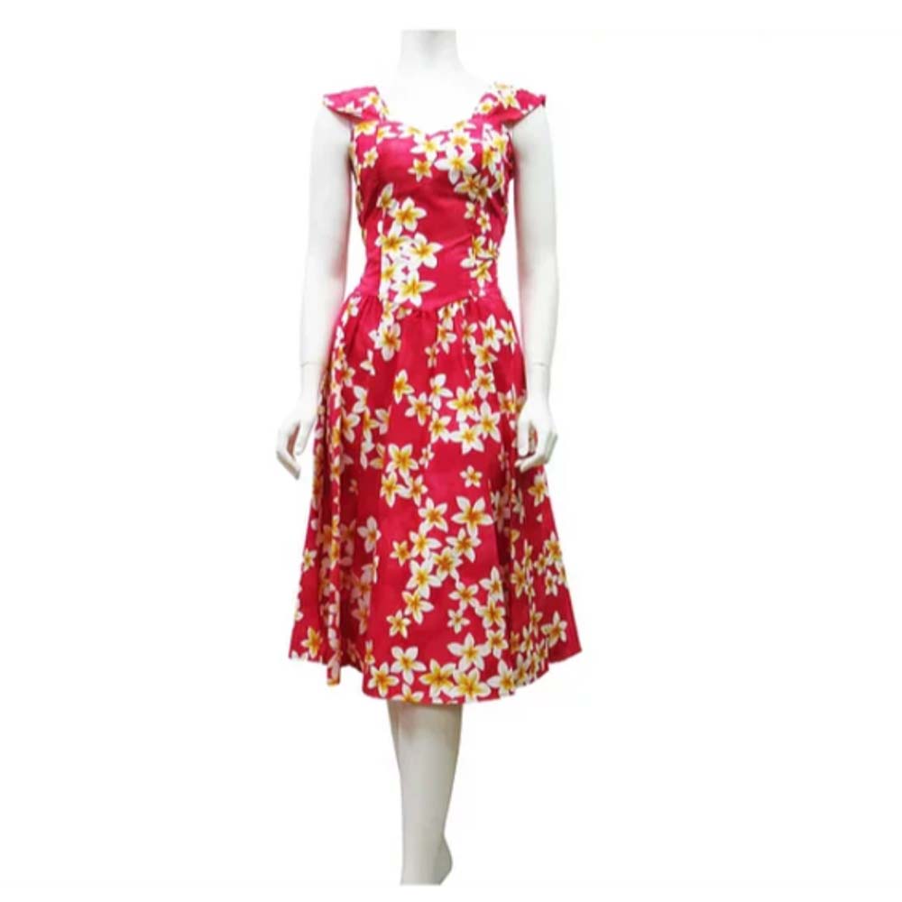 プルメリア柄サマードレス・ロング(ピンク)