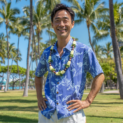 マイリ柄 ブルー アロハシャツ