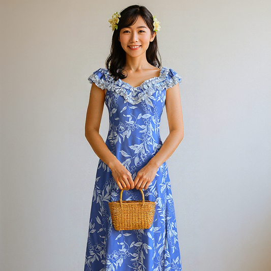 マイリ柄 ブルー  ラッフルドレス