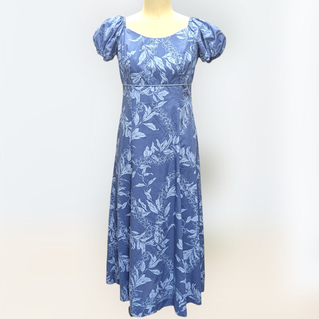 マイリ柄 ブルー パフドレス