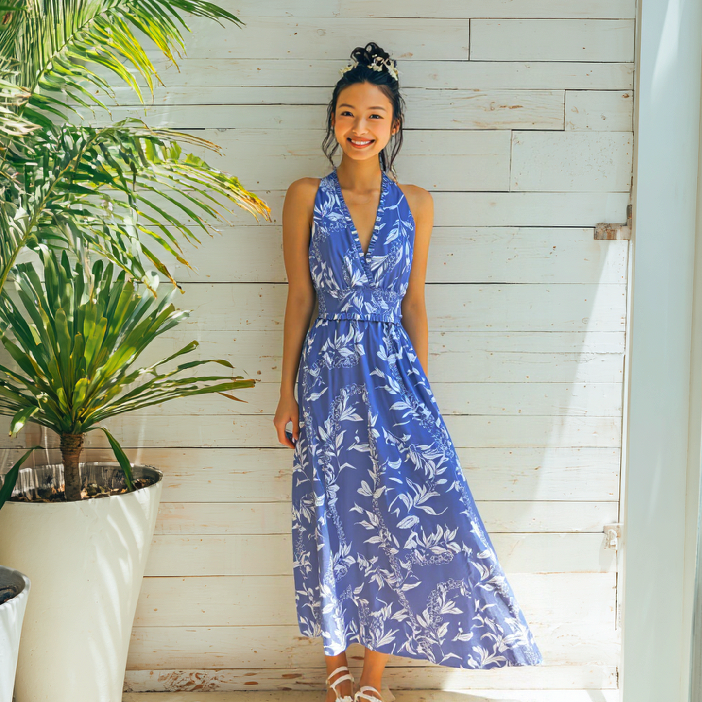 マイリ柄 ブルー タンクドレス