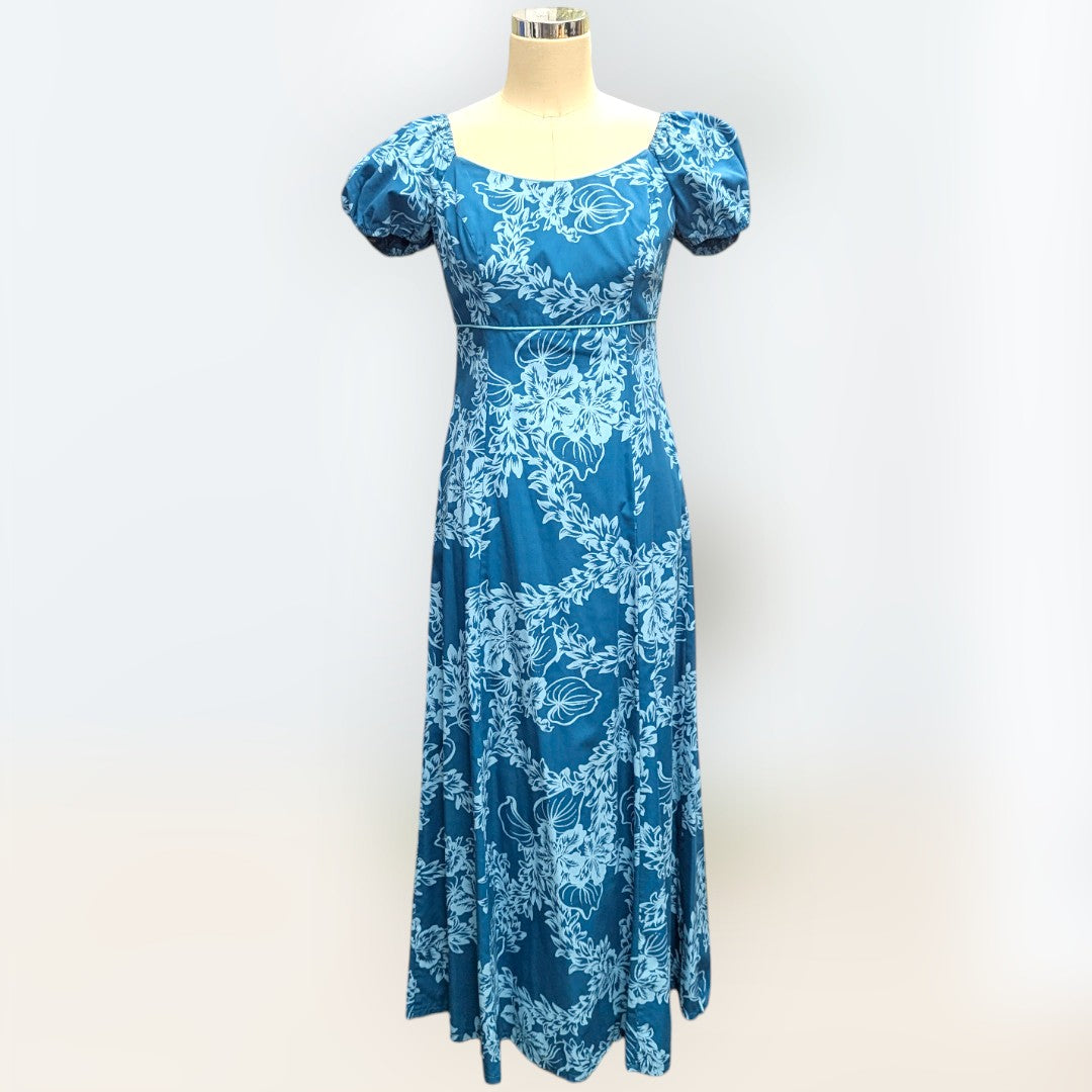 チューベローズ柄 グリーン パフドレス