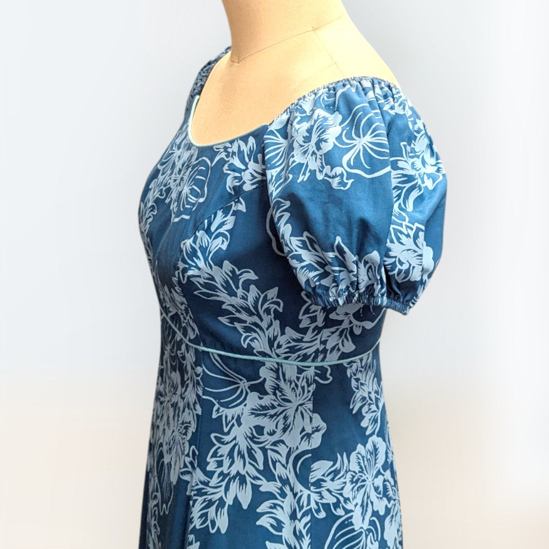 チューベローズ柄 グリーン パフドレス