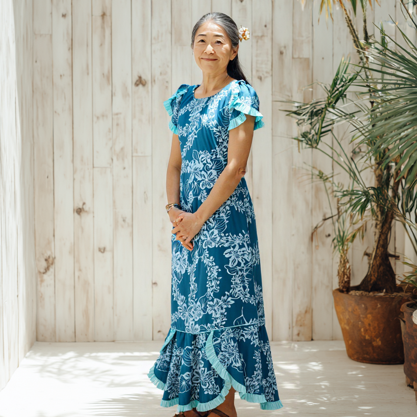 チューベローズ柄  ムームードレス / グリーン