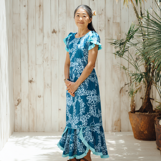 チューベローズ柄  ムームードレス / グリーン