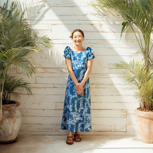 チューベ柄 半袖ドレス グリーン