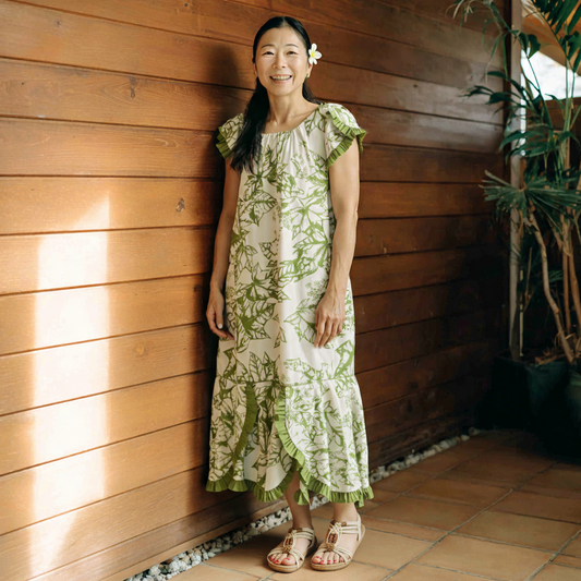 ククイ柄 グリーン ムームードレス