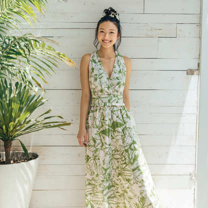 ククイ柄 グリーン タンクドレス