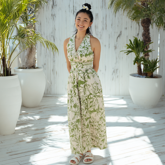 ククイ柄 グリーン タンクドレス