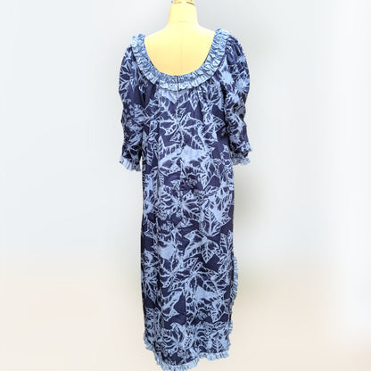 ククイ柄 ネイビー 五分丈袖ドレス
