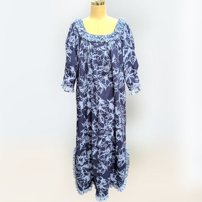 ククイ柄 ネイビー 五分丈袖ドレス
