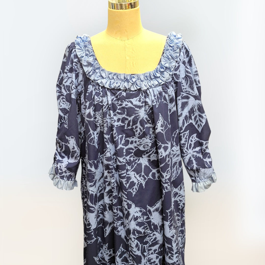 ククイ柄 ネイビー 五分丈袖ドレス