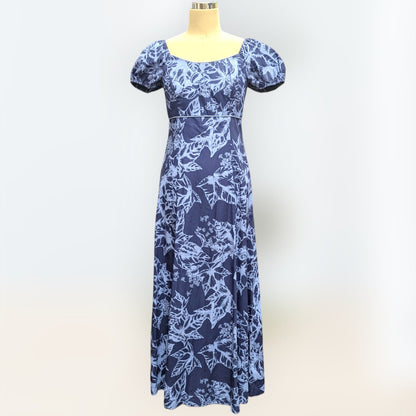 ククイ柄 ネイビー パフドレス