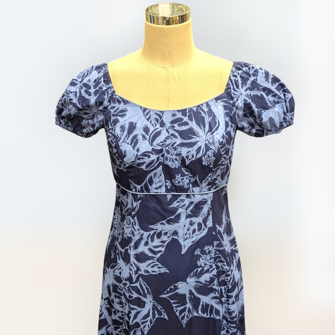 ククイ柄 ネイビー パフドレス