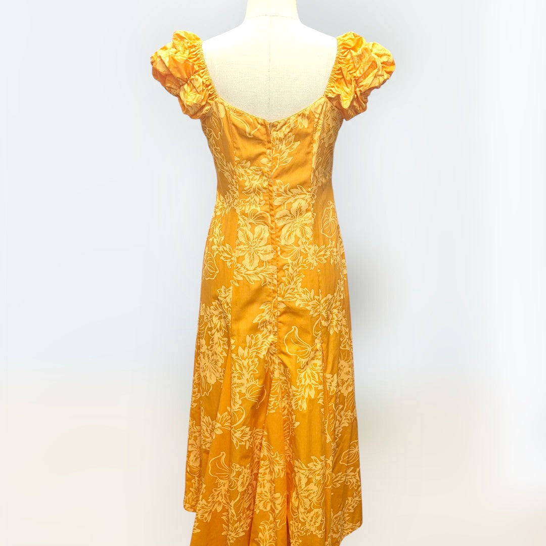 チューベローズ柄 オレンジ パフドレス