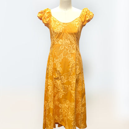 チューベローズ柄 オレンジ パフドレス