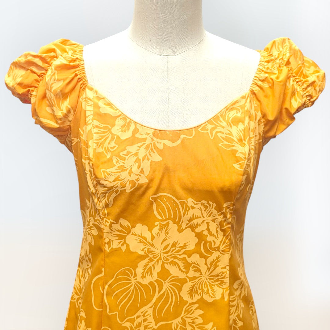 チューベローズ柄 オレンジ パフドレス