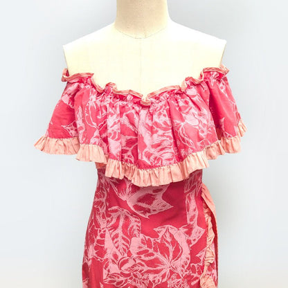 ククイ柄 ピンク オフショルドレス