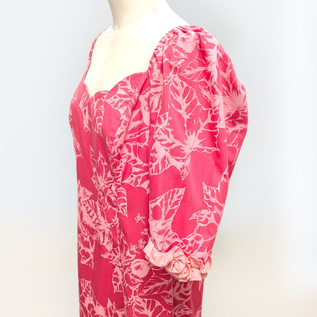 ククイ柄 ピンク 五分丈袖ドレス