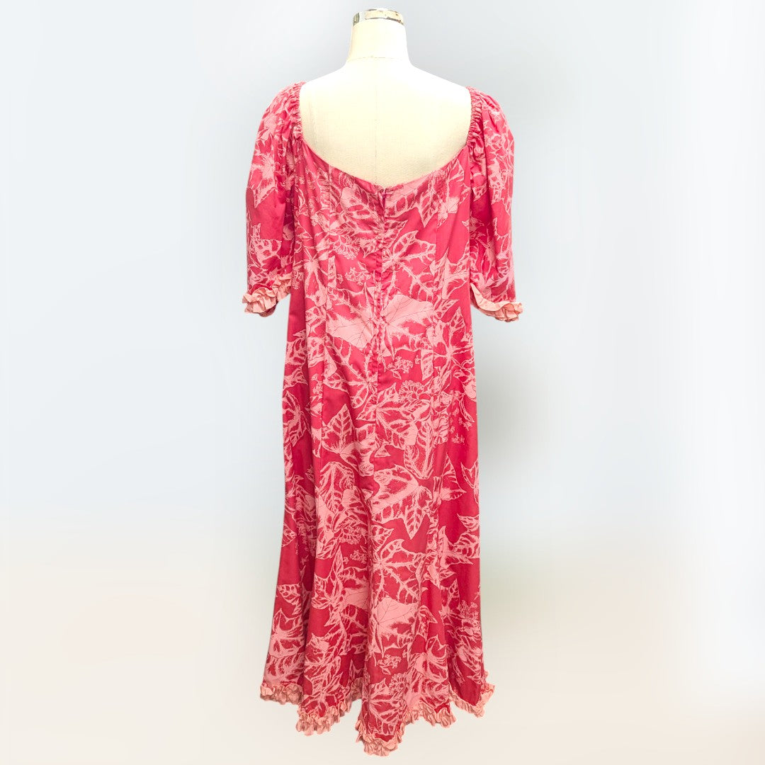 ククイ柄 ピンク 五分丈袖ドレス