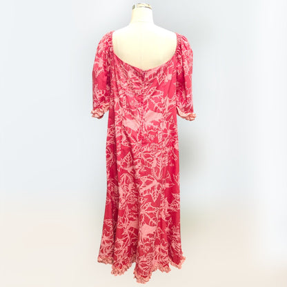 ククイ柄 ピンク 五分丈袖ドレス