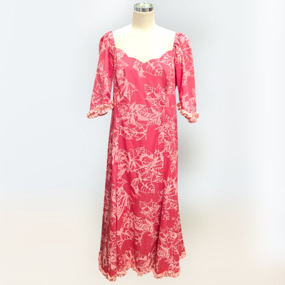 ククイ柄 ピンク 五分丈袖ドレス