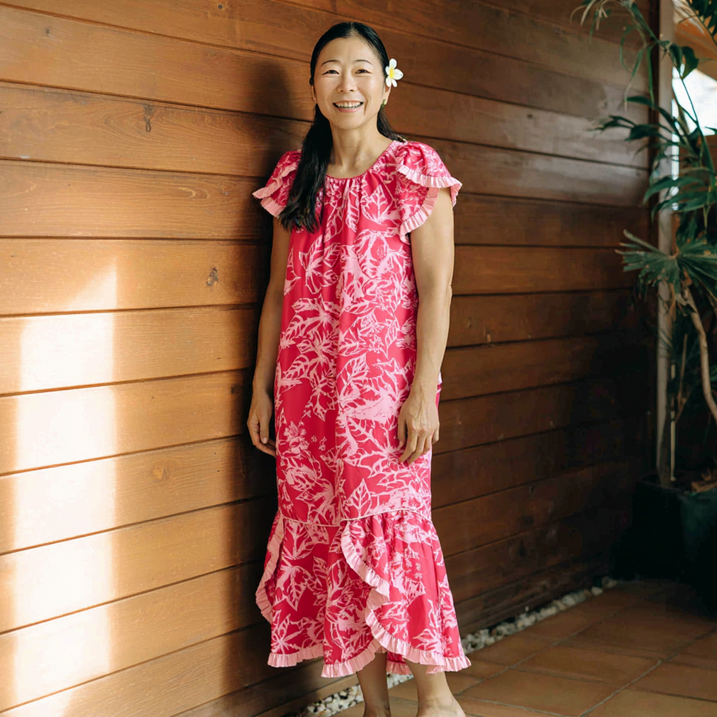 ククイ柄 ピンク ムームードレス