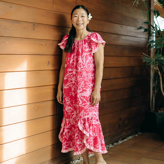 ククイ柄 ピンク ムームードレス