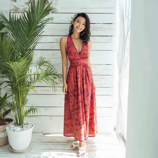 マイリ柄 レッド タンクドレス